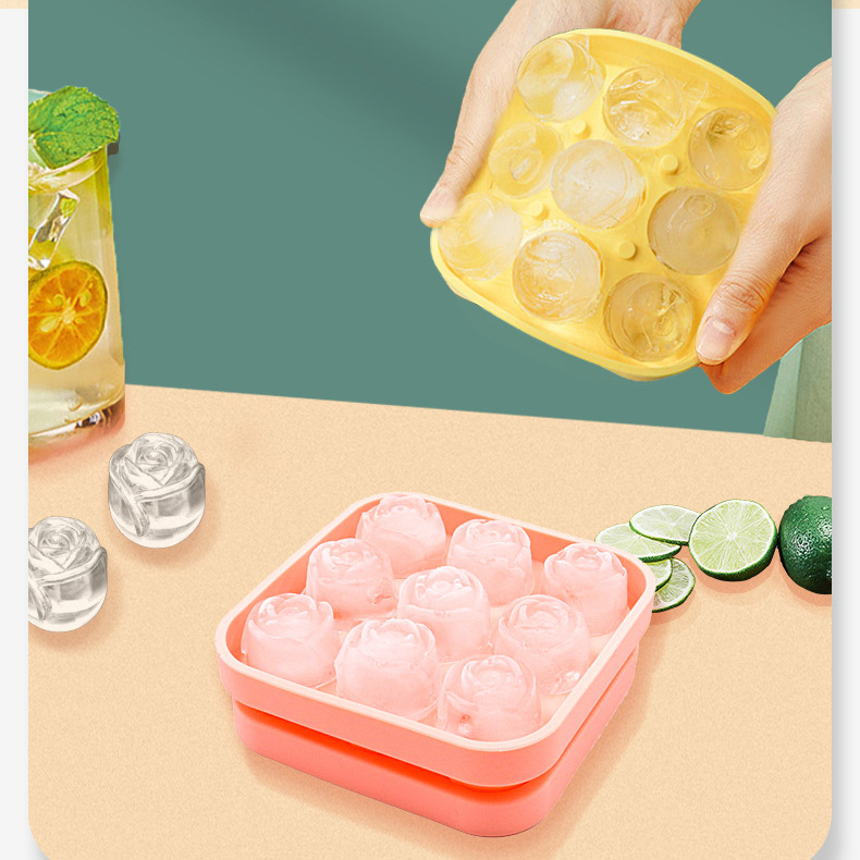 bandeja de cubos de gelo rosa de silicone com tampa fabricante de bolas de gelo personalizado