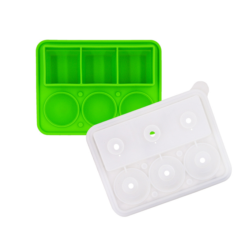 Molde de bandeja de cubo de gelo redondo quadrado de silicone personalizado com tampa e caixa