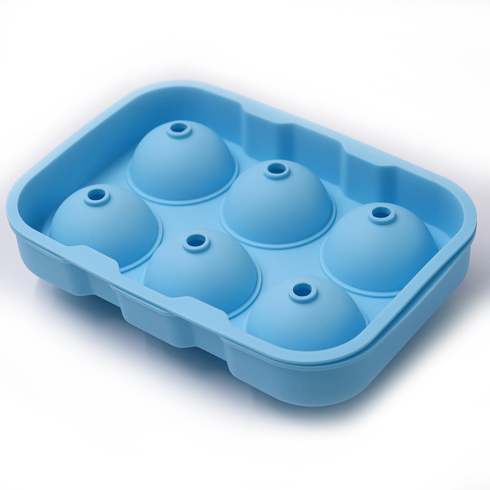 6 cavidades em forma de bola de grau alimentício silicone bandeja de gelo forma redonda de silicone
