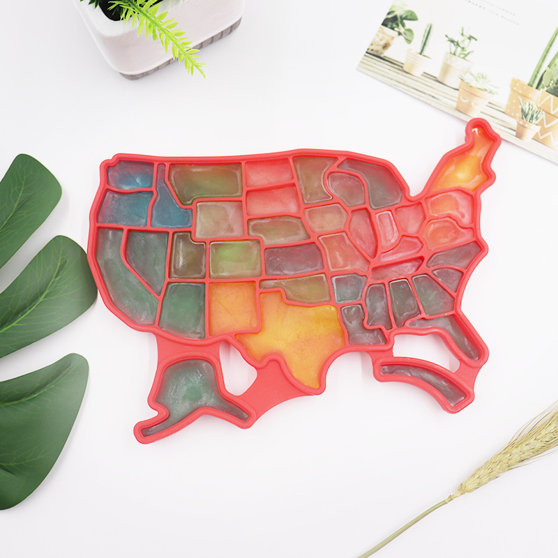 Mini mapa americano fabricante de bolas de gelo silicone molde de cubos de gelo em forma de mapa dos EUA Silicone molde de cubos de gelo em forma de mapa dos EUA