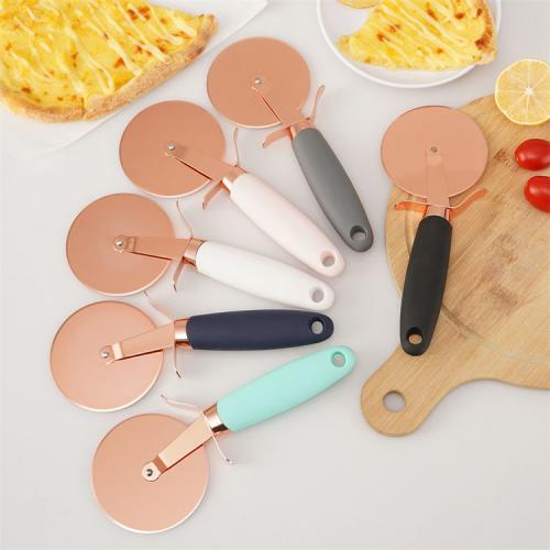 utensílios de cozinha personalizados fabricante de faca de pizza de aço inoxidável ouro rosa
